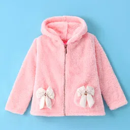 Wingsfield Full Sleeves Pocket Detailed Bow Embellished & Textured Hooded Sweatshirt - Peach-image-18