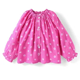 Babyhug Rayon Woven Full Sleeves Top with Foral Print - Dark Pink-picture-23