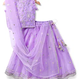Babyhug Woven Frill Sleeves Floral Sequenced Embroidered Choli Lehenga & Dupatta Set with Tassle Detailing - Lavender-picture-10