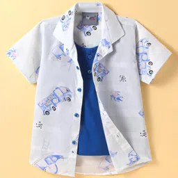 Dapper Dudes Half Sleeves Vehicles Printed Shirt With Attached Tee - Blue-picture-26