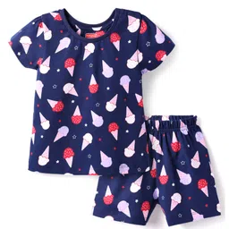 Babyhug Cotton Knit Half Sleeves Shorts Nightsuit With Ice Cream Print - Navy Blue-picture-23