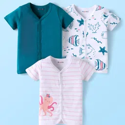 kookie kids india Kookie Kids Interlock Knit Half Sleeves Sea Animals Printed Jhablas Pack of 3 - Multi Color-picture-35