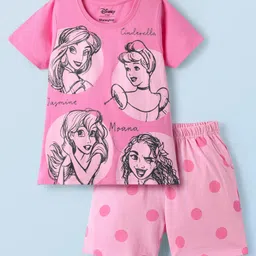 HoneyHap Disney Single Jersey Knit Half Sleeves Short Night Suit With Disney Princess Graphics - Pink-picture-14