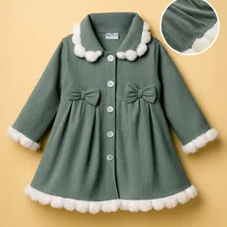 Mark & Mia Woven Full Sleeves Frock with Peterpan Collar & Lace Detailing with Bow Applique - Mint-picture-13