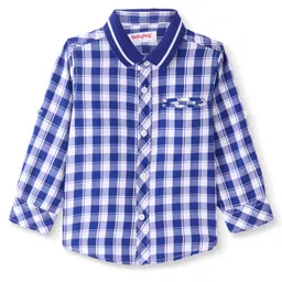 Babyhug Cotton Woven Full Sleeves Ribbed Collar Checks Shirt- Blue image 2