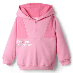 Babyhug Terry Knit Full Sleeves Hooded Sweatshirt & Lounge Pant Set With Text Print - Pink image 2