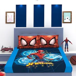 Marvel Blue & Red Spiderman Printed 180 TC King Bedsheet With 2 Pillow Covers image 2