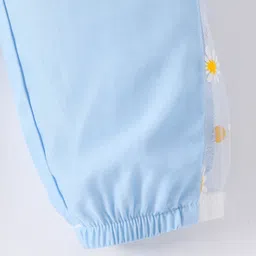 Kookie Kids Full Length Washed Solid Color Lounge Pant with Flower Print - Blue image 3