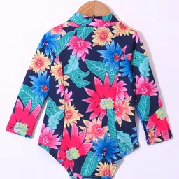 KIDLINGSS Full Sleeves Tropical Floral  Printed V Cut Swimsuit With Cap - Multi Colour image 4