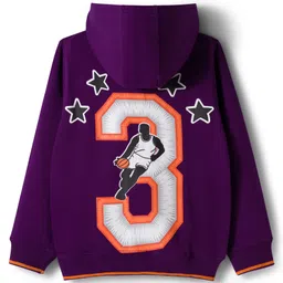 Pine Kids Cotton Knit Full Sleeves Hooded Sweatshirt With Front & Back Basketball Print - Purple image 3
