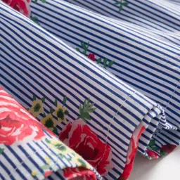 ToffyHouse Cotton Woven Half Sleeves Stripe Frock & Belt with Floral Print - Blue image 3