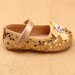 Babyoye Velcro Closure Ballerina With Sequins & Bow Applique - Golden image 4