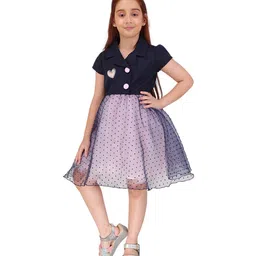 Cutecumber Knit Half Sleeves Polka Dots Printed & Heart Applique Detailed Dress - Navy Blue image 5