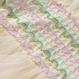 Mark & Mia Woven Half Sleeves Frock Style Party Onesie With Frill Detailing - Beige image 4