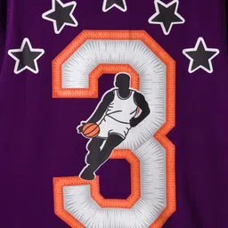 Pine Kids Cotton Knit Full Sleeves Hooded Sweatshirt With Front & Back Basketball Print - Purple image 5