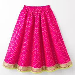 Saka Designs Cotton Woven Sleeveless Lehenga Choli Set With Foil Print & Dupatta - Green & Dark Pink image 5