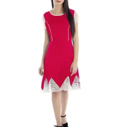 PATRORNA Dark Pink Lace Peplum A Line Dress-picture-33