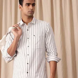 Mr Bowerbird Tailored Fit Striped Pure Cotton Casual Shirt-image-68