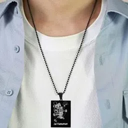 M Men Style Stainless Steel Lord Pawanputra Bajrangbali Pendant With Chain image 2