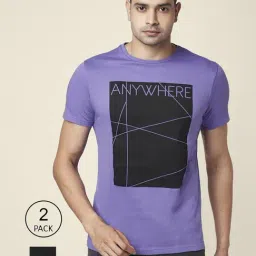 People by Pantaloons Lavender & Black Cotton Slim Fit Printed T-Shirt - Pack of 2-picture-13