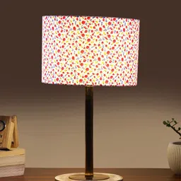 Devansh Multicoloured Printed Wood Contemporary Cylindrical Shaped Table Lamp image 4
