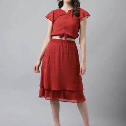 Latin Quarters Maroon Self Design Top With Skirt-picture-35