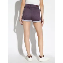 SHOWOFFFF Purple Denim Slim Fit Shorts image 3