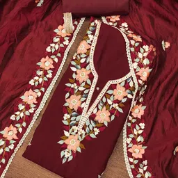 SAINOOR Embroidered Pure Silk Semi-Stitched Dress Material-picture-17