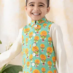 Tiber Taber Boys Kathakali Bundi Printed Pure Cotton Nehru Jacket-picture-16