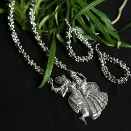 JOHARKAMAL Silver-Plated Ghungroo Beaded Temple Long Necklace And Earrings-picture-37