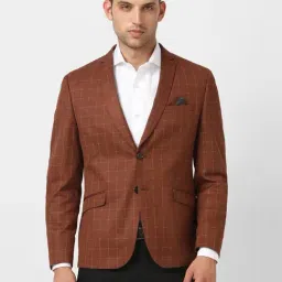 V Dot Brown Skinny Fit Checks Blazer-picture-22