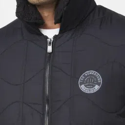 Spykar Jet Black Bomber Jacket With Sherpa Collar image 4