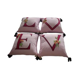 Swadha The Art of handcrafted Love Pink & Green Set of 4 Square Cushion Covers image 4