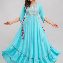 Jaipurite Embroidered Round Neck Gown Maxi Ethnic Dresses image 5