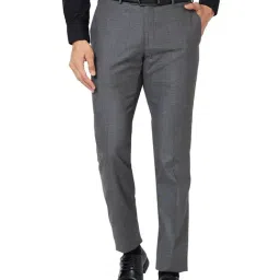 Raymond Dark Grey Slim Fit Check Flat Front Trousers-image-44