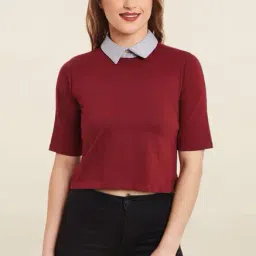 Miss Chase Maroon Solid Top-image-73