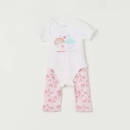 Juniors by Lifestyle White & Pink Cotton Printed Onesie Set-picture-16