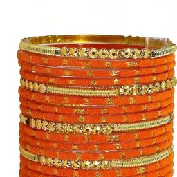 THE BLAZZE Orange Glass Artificial Stones & Beads Bangle image 2