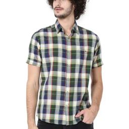 Mufti Green & Blue Cotton Slim Fit Checks Shirt-picture-20
