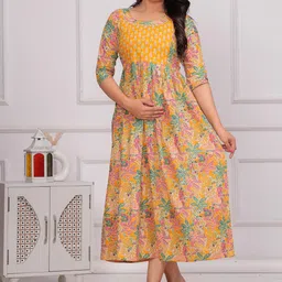 BAESD Women Floral Printed Cotton Maternity Fit and Flare Dress-image-36