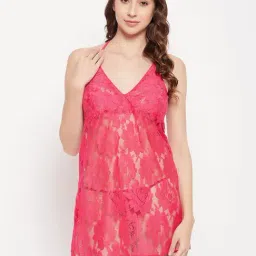 Clovia Pink Plain Babydoll With Thong-picture-15