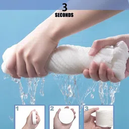 generic AuraLivings Compressed Bath Towel Set, 100% Cotton, White, Large Bath Towel Travel Towel Reusable for Hotel Camping Sports Hiking Beach Swimming Vacation (Pack of 5) image 4