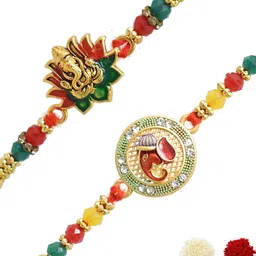 MEIRA JEWELLERY Set Of 2 Kundan Studded Rakhi With Roli Chawal & Greeting Card image 2
