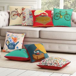 Sej by Nisha Gupta Set of 8 Abstract Premium Cushion Covers - Red-picture-32