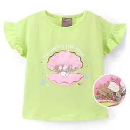 Little Kangaroos Cotton Half Sleeves Top Oyster Print- Green-image-32