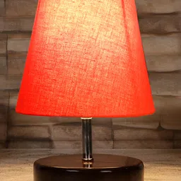 Devansh Cotton Round Brown Wood Table Lamp - Orange-picture-23