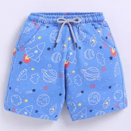 Kidcity Soft Cotton Loopknit Space Printed Shorts - Blue-image-31