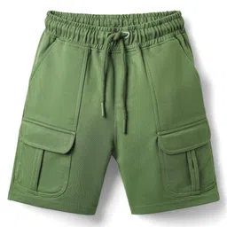 Pine Kids Looper Knit Above Knee Length Solid Shorts With Cargo Pockets - Olive Green-picture-27