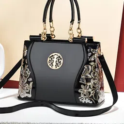 SYGA Women Elegant Handbag for Women Embroidered Design with Zipper Closure(Black)-picture-28