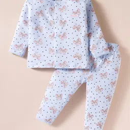 ToffyHouse Knitted Full Sleeves Co-ords Night Suit With Heart Print - Blue image 1